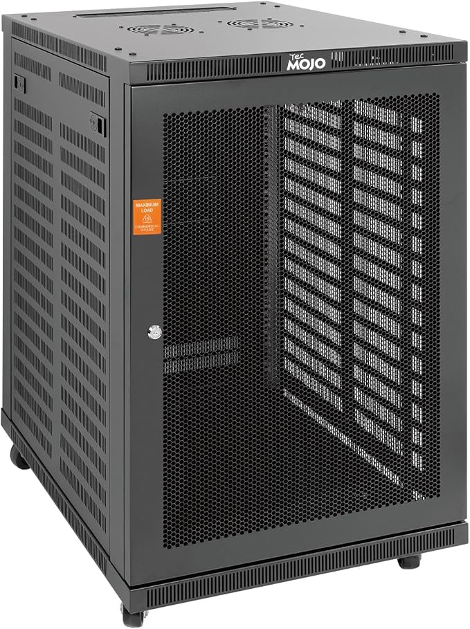 Tecmojo 18U 600mm Depth Wall Mount Server Cabinet with Casters, IT Network Rack Enclosure Lockable Door and Side Panels Black, Mesh Door, for 19” IT Equipment, A/V Devices