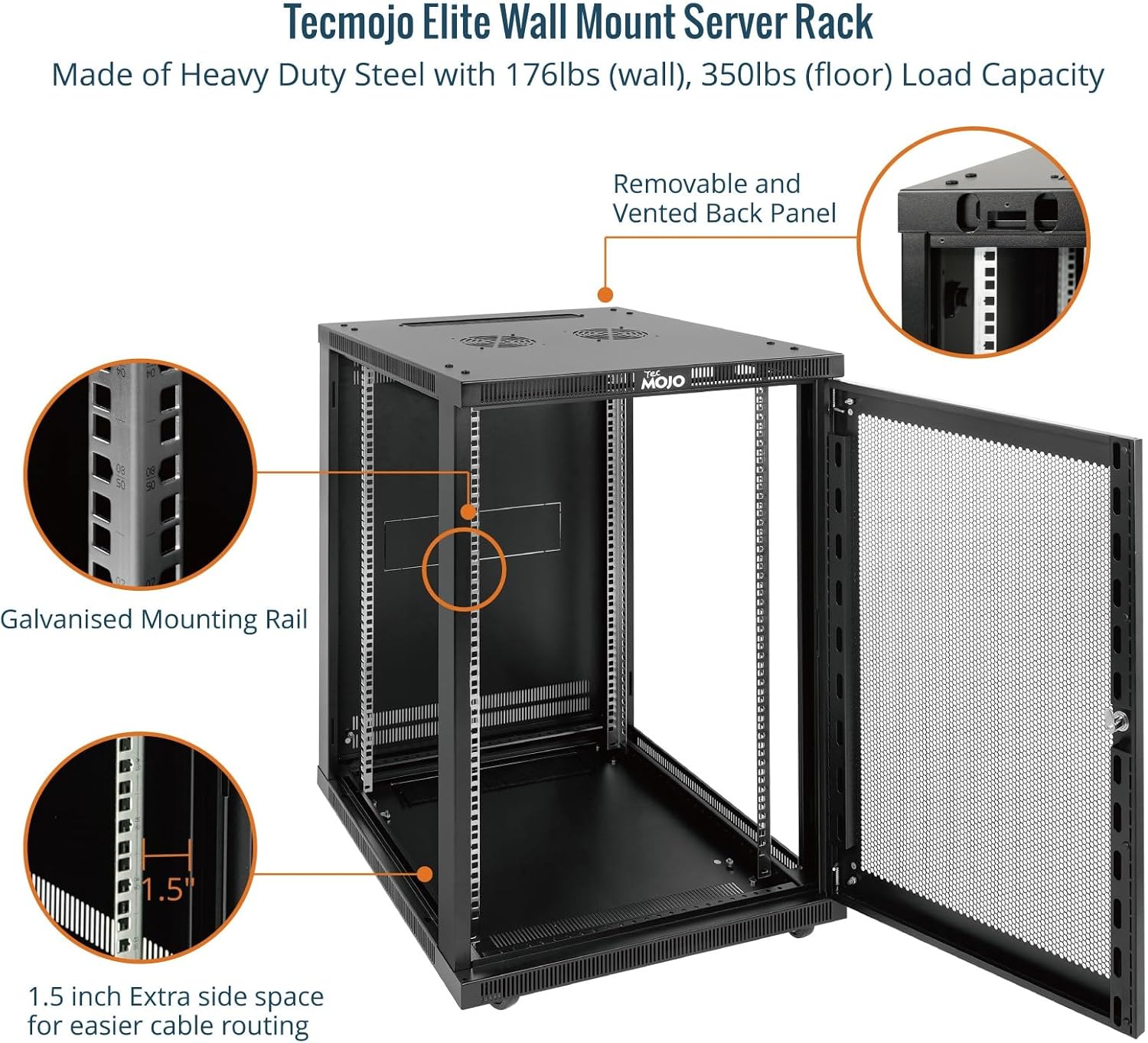 Tecmojo 12U 600mm Depth Wall Mount Server Cabinet, IT Network Rack Enclosure Lockable Door and Side Panels Black, Glass Door, for 19” IT Equipment, A/V Devices