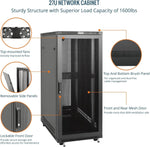 Tecmojo 27U 600 * 600mm 4 Post Free Standing Network Cabinet Data Server Rack, Lockable Glass Door, with Cantilevel Shelf Casters and feets, Disassembled Flat package