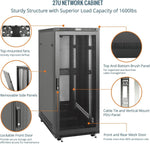 Tecmojo 27U 600 * 600mm 4 Post Free Standing Network Cabinet Data Server Rack, Lockable Glass Door, with Cantilevel Shelf Casters and feets, Disassembled Flat package