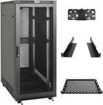 Tecmojo 27U 600 * 600mm 4 Post Free Standing Network Cabinet Data Server Rack, Lockable Glass Door, with Cantilevel Shelf Casters and feets, Disassembled Flat package