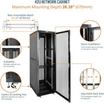 Tecmojo 27U 600 * 600mm 4 Post Free Standing Network Cabinet Data Server Rack, Lockable Glass Door, with Cantilevel Shelf Casters and feets, Disassembled Flat package