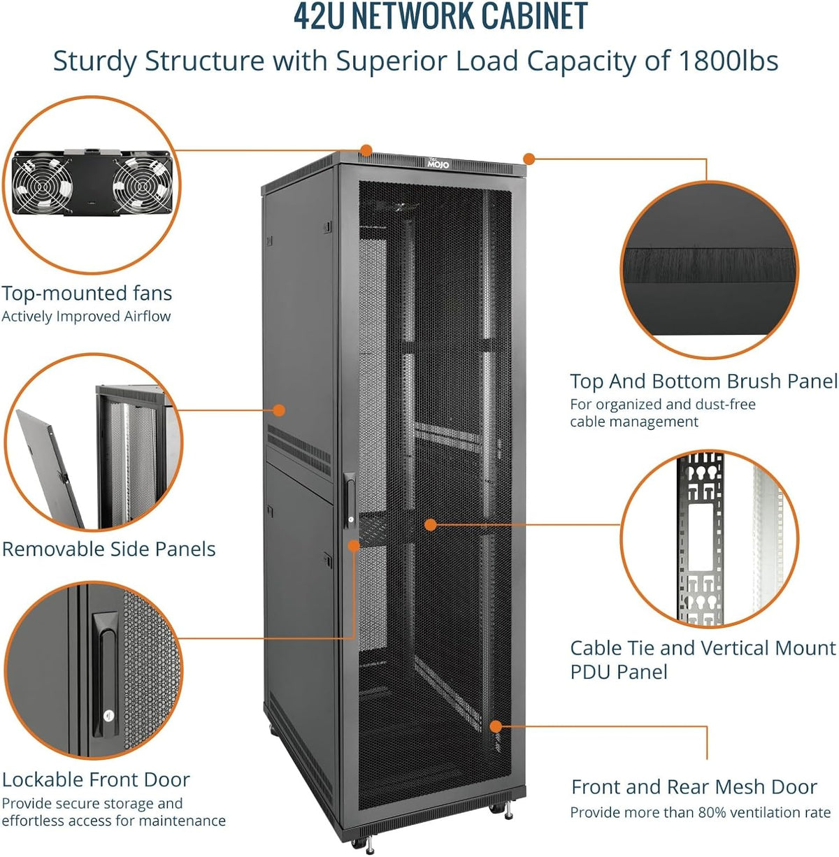 Tecmojo 27U 600 * 600mm 4 Post Free Standing Network Cabinet Data Server Rack, Lockable Glass Door, with Cantilevel Shelf Casters and feets, Disassembled Flat package