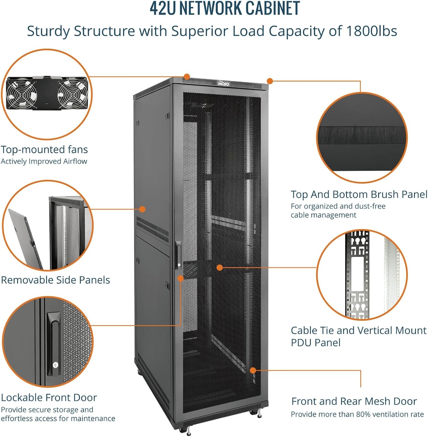 Tecmojo 27U 600 * 600mm 4 Post Free Standing Network Cabinet Data Server Rack, Lockable Glass Door, with Cantilevel Shelf Casters and feets, Disassembled Flat package