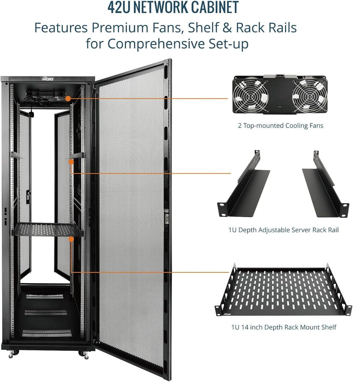 Tecmojo 27U 600 * 600mm 4 Post Free Standing Network Cabinet Data Server Rack, Lockable Glass Door, with Cantilevel Shelf Casters and feets, Disassembled Flat package