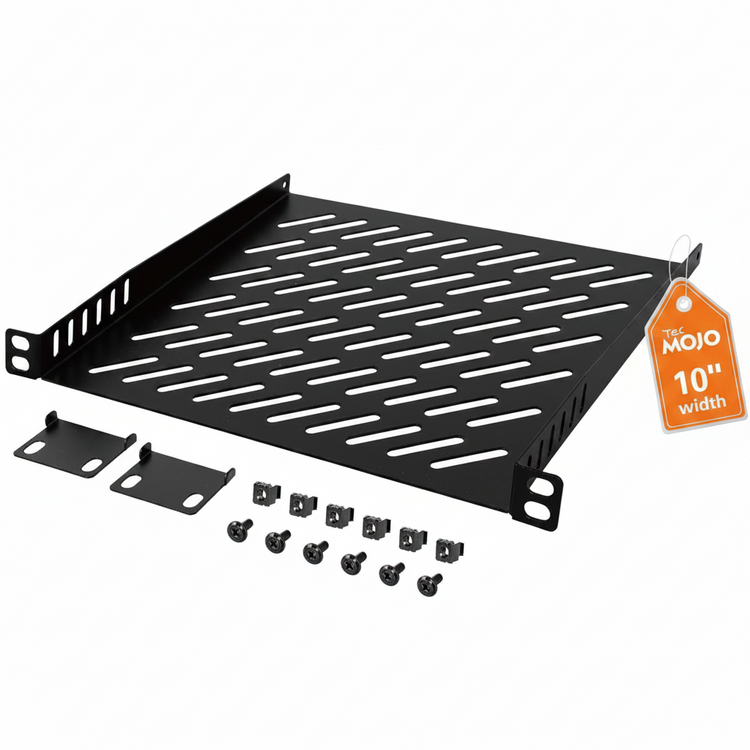 Tecmojo 0.5U Rack Shelf, 10 inch 200mm Depth Server Rack Mount Shelf Vented Cantilever Tray, Metal Shelf for 10 inch Server & Network Cabinet, Weight Capacity 10 kg, Black