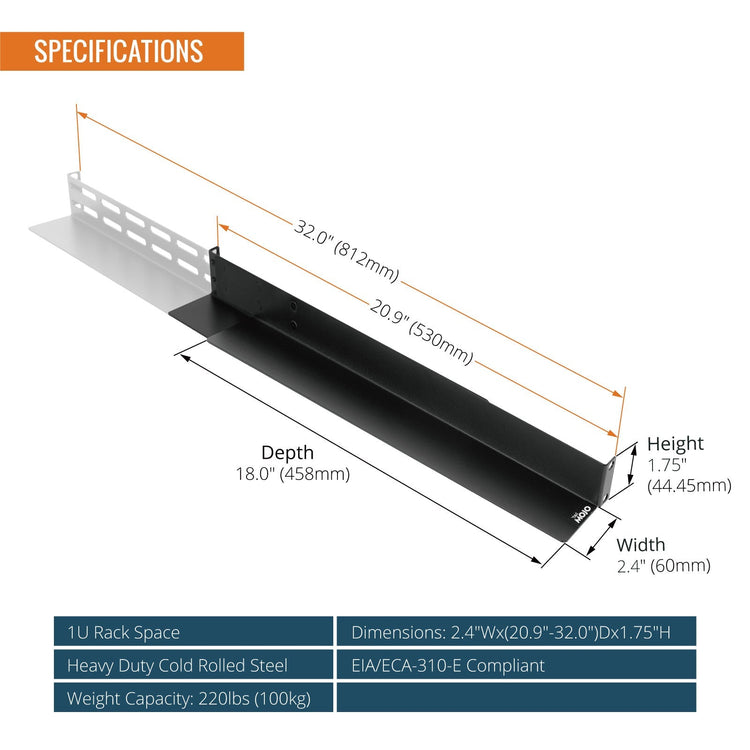 Tecmojo 1U Rack Mount Rail,4-Post Fully Server Rack Shelf Rail with 20.9"-32" Adjustable Depth, Fit for Non-Rack Mountable Server/Networking/AV/IT Equipment