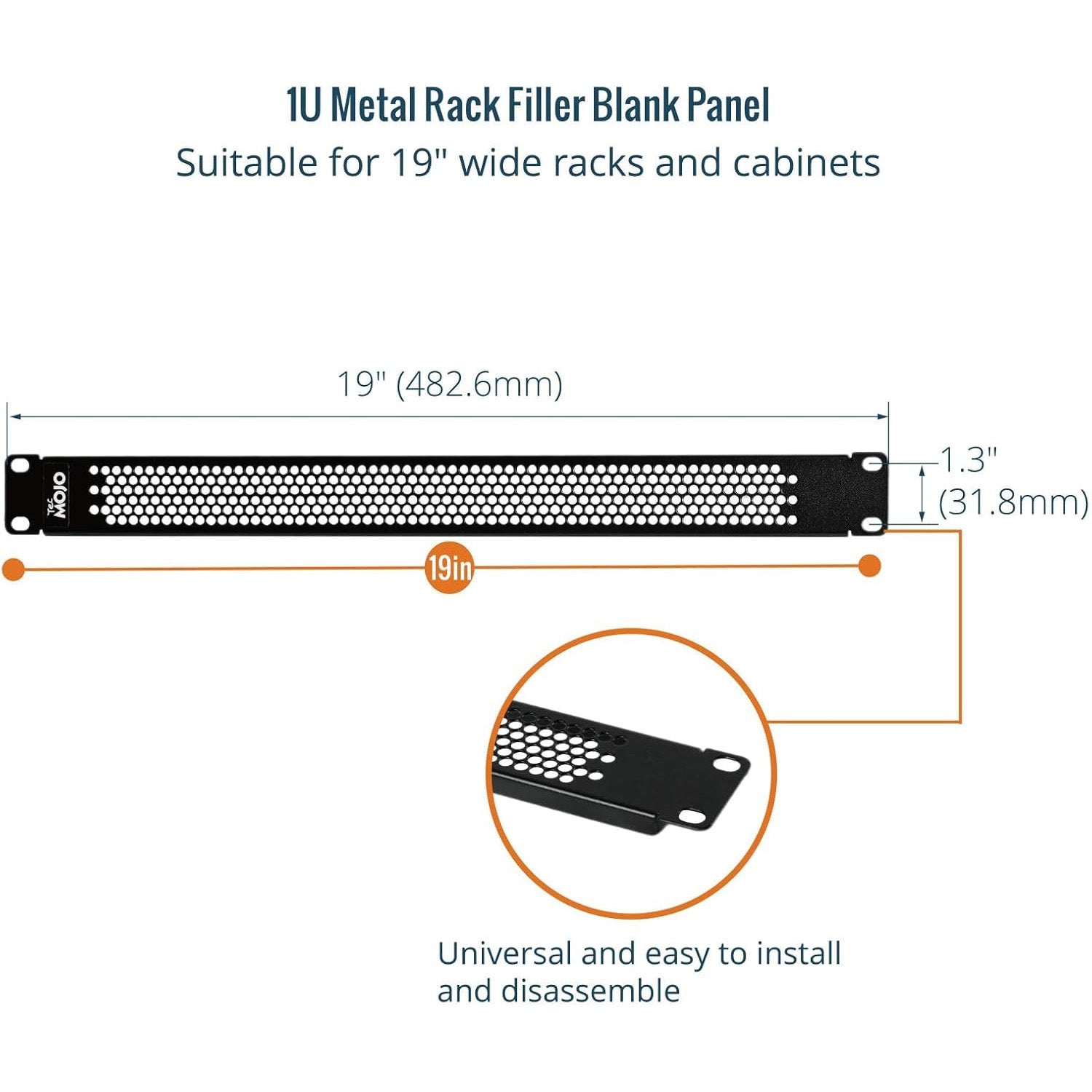 Tecmojo 1U Blank Panel, Vented Server Rack Blank Panel, Rack Mount Plate for 19in Server Network Rack Enclosure/Cabinet, Black(5 Pack)