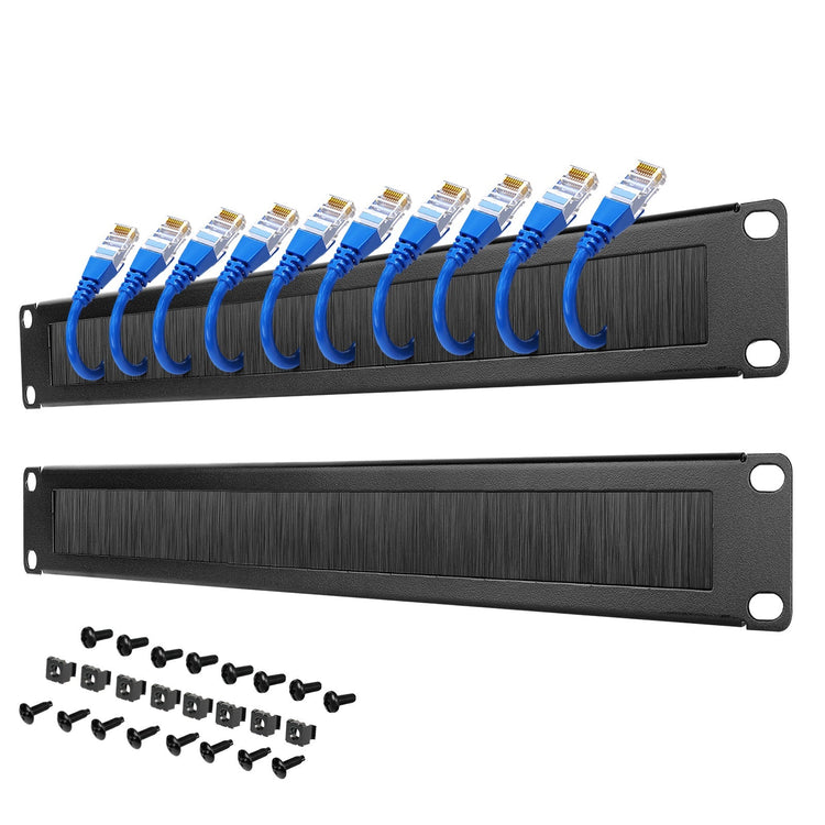 Tecmojo 2 Pack 1U Brush Panel 19 inch Rack Mount Cable Management Panel with Brush Strip for Cable Entry for 19'' Server Rack or Network Cabinet