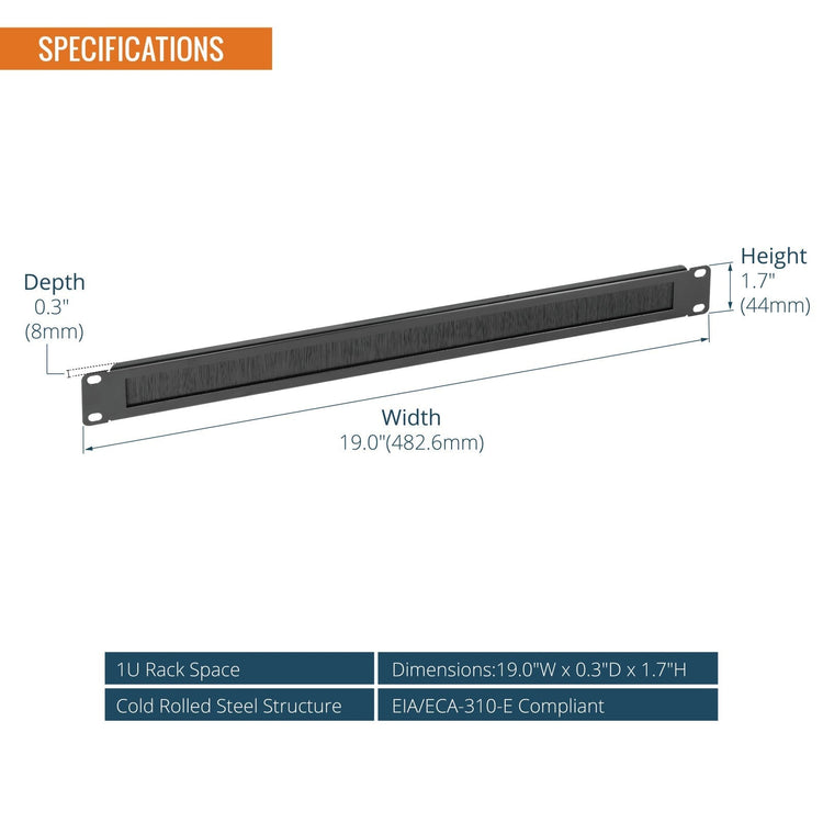 Tecmojo 2 Pack 1U Brush Panel 19 inch Rack Mount Cable Management Panel with Brush Strip for Cable Entry for 19'' Server Rack or Network Cabinet