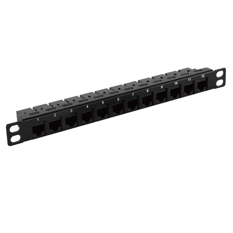 Tecmojo 12-Port Cat6 Patch Panel, 0.5U Rack Mount Modular Panel with Keystone Coupler, for 10" Width Server Rack & Network Cabinet, Gigabit Ethernet, Black