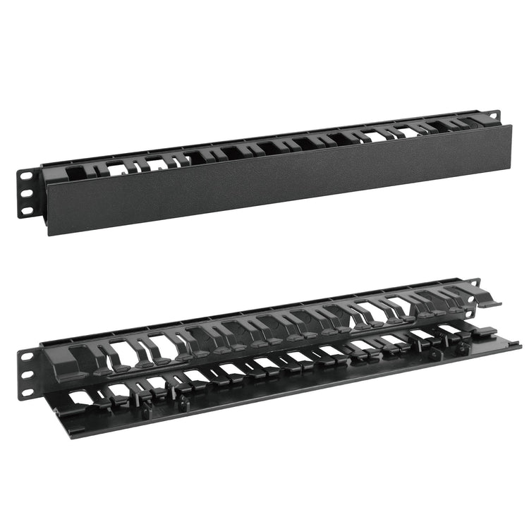 Tecmojo Plastic 1U Horizontal Cable Management Panel with Cover - 19-inch Server Rack Cable Organizer with 12 Large Finger Slots (2 Pack)