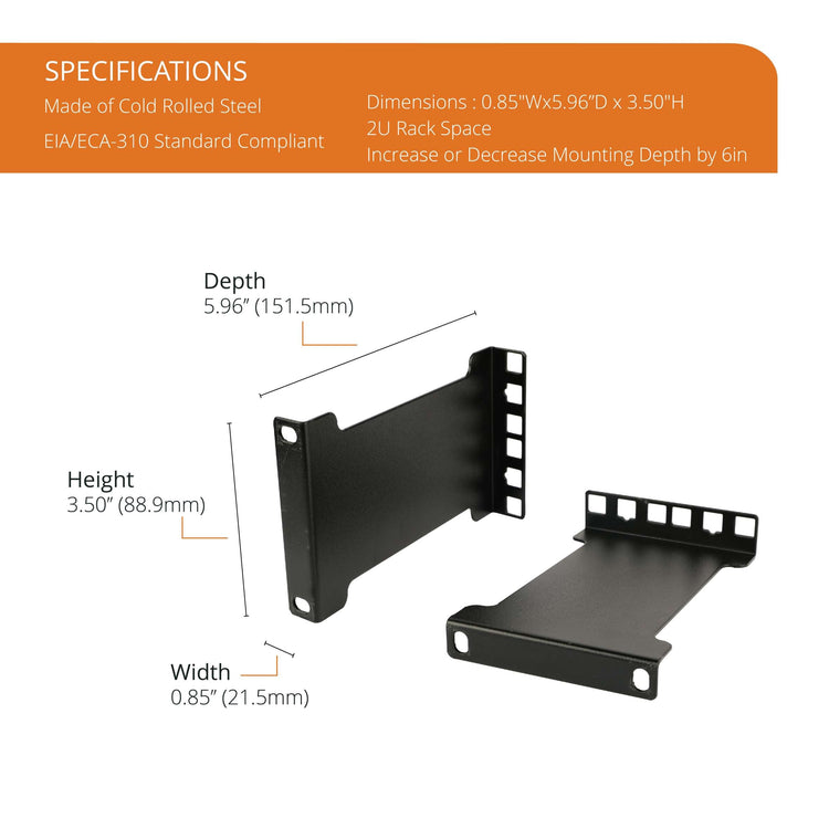 Tecmojo 1RU Server Rack Depth Extender, 102mm Recessed Rack Mount Adapter Kit for Network Device, Standard 19 inches Open Frame Enclosure Compatible, Black